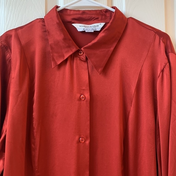 Marina Rinaldi Camicia 100% Silk Satin Red Button Up Shirt size 25 L/XL - Picture 3 of 11